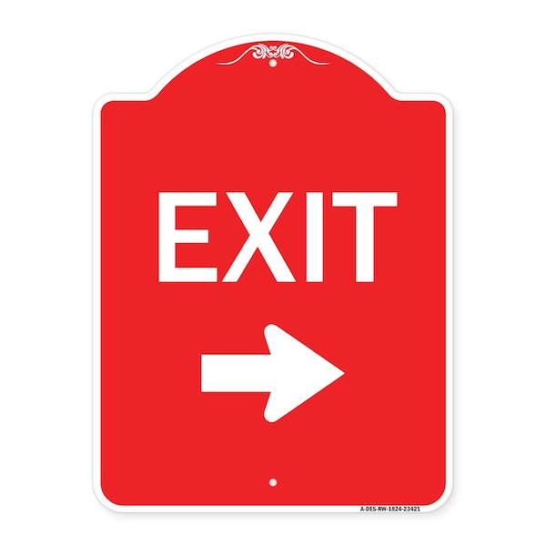 Parking Lot Sign Exit Sign Right Arrow, Red & White Aluminum Sign, 24" L, 18" H, RW-1824-23421